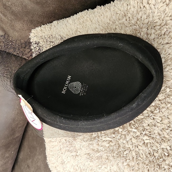 BOLLMAN HAT CO Bowler Style Hat 100% Black Wool Felt with Netting & Bow - Picture 6 of 10